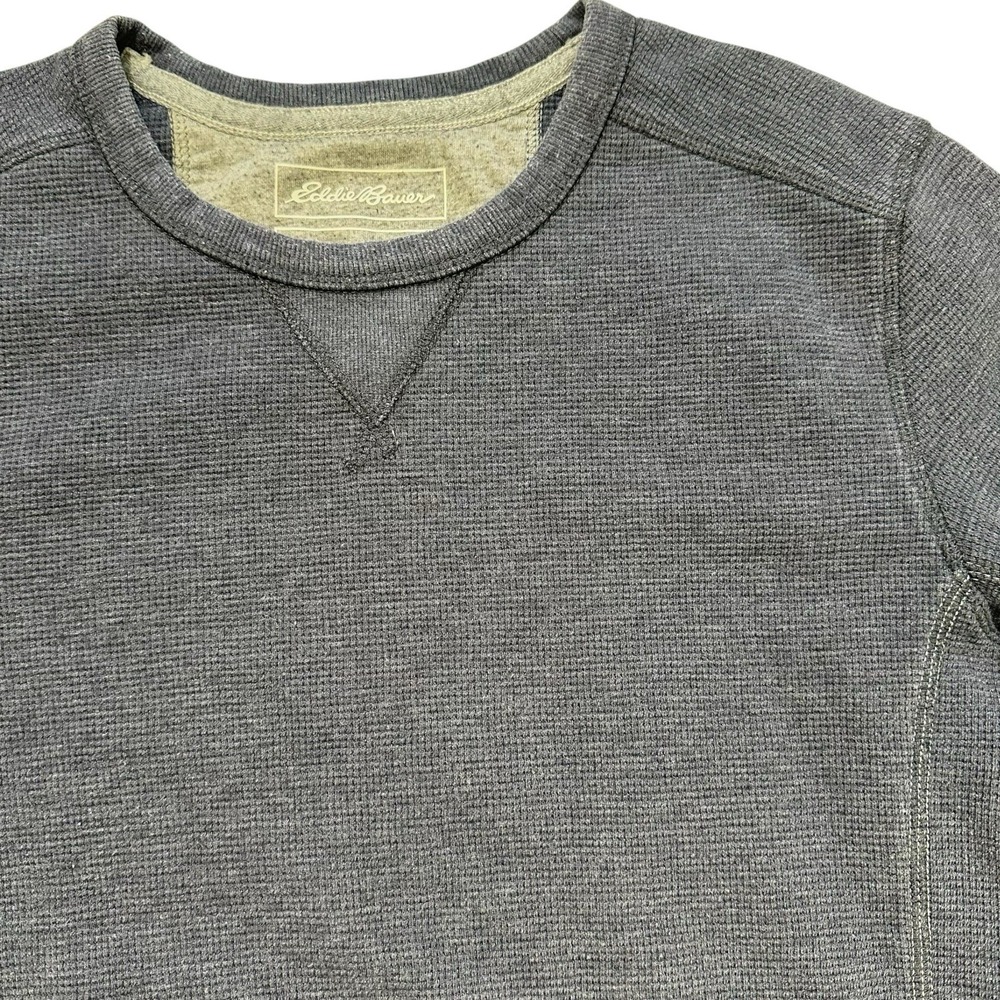 Eddie‎ Bauer Mens Navy Blue Waffle Knit Thermal Long Sleeve Crewneck M